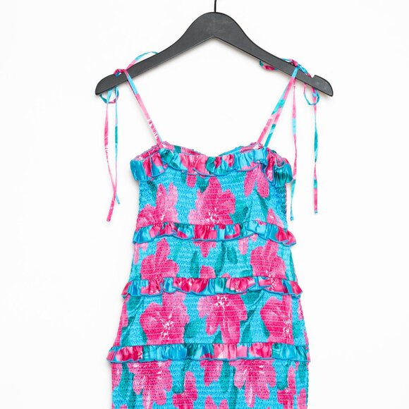 Show Me Your Mumu Stella Smocked Dress Garden Party Blue - Size S - Picture 7 of 16